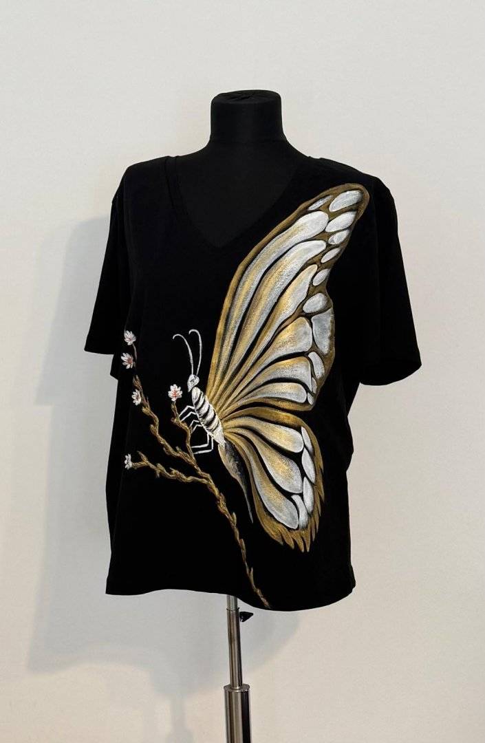 Tricou negru Fluture auriu