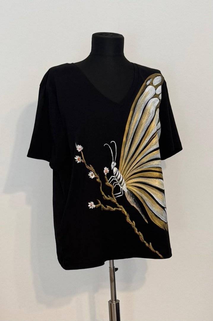 Tricou negru Fluture auriu