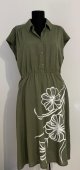 Rochie kaki   Flori albe  stilizate