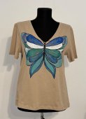 Tricou bej  Fluture albastru diafan